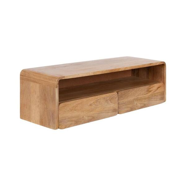 Kato 30 in. Natural Rectangle Solid Wood Floating Console Table