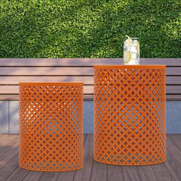 Outdoor Iron Accent Tables, Set of 2, Orange, New outlet Accent Tables