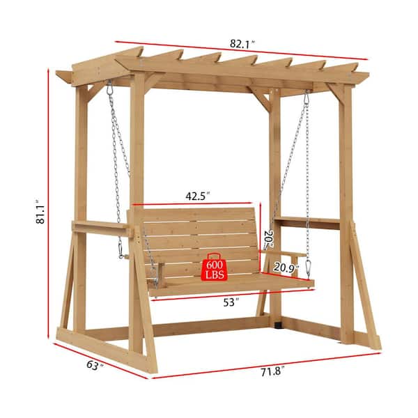 FUFU&GAGA Cedar Wood 53 in. 2-Person Patio Swing with Pergola