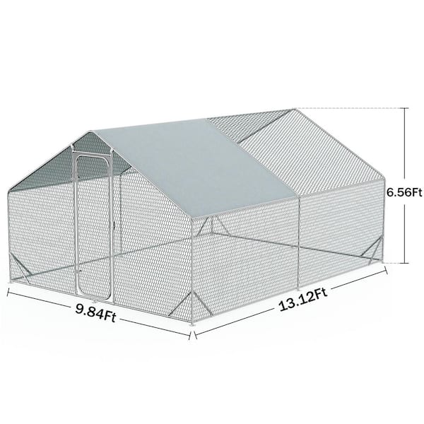 Heavy Duty 13 ft. x 10 ft. Metal Chicken Run, Anti-Tip Spiked Ground Anchors, Walk-in Poultry Habitat with UV-Cover