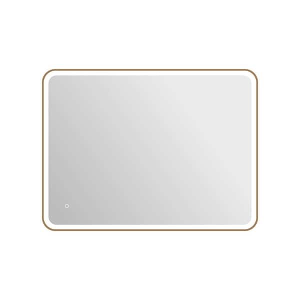 36 in. W x 48 in. H Rectangle Framed LED Wall Mirror in Satin Gold
