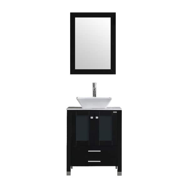 Tatahance 24 in. W x 22 in. D x 30 in. H Single Sink Bath Vanity Set in Black with White Ceramic Vanity Top and Mirror