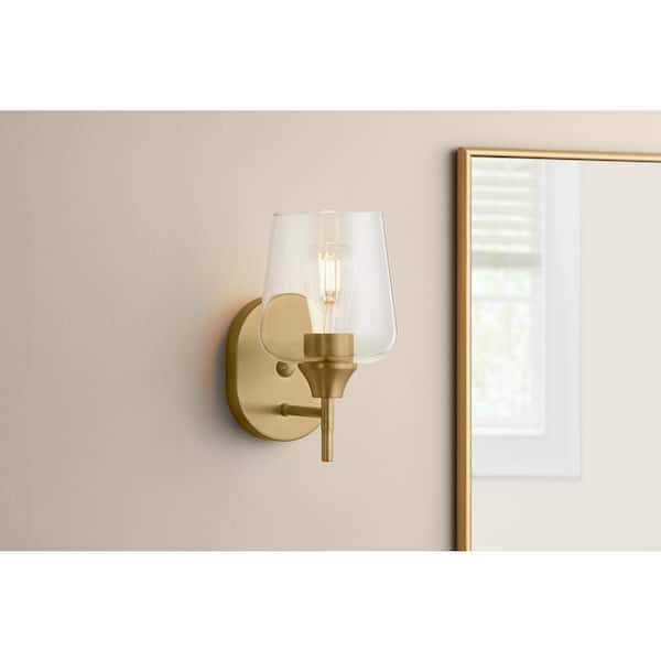 Hampton Bay Pavlen 5.5 in. 1-Light Antique Brass Sconce with Clear Glass Shade