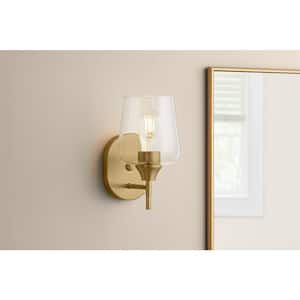 Pavlen 5.5 in. 1-Light Antique Brass Sconce with Clear Glass Shade