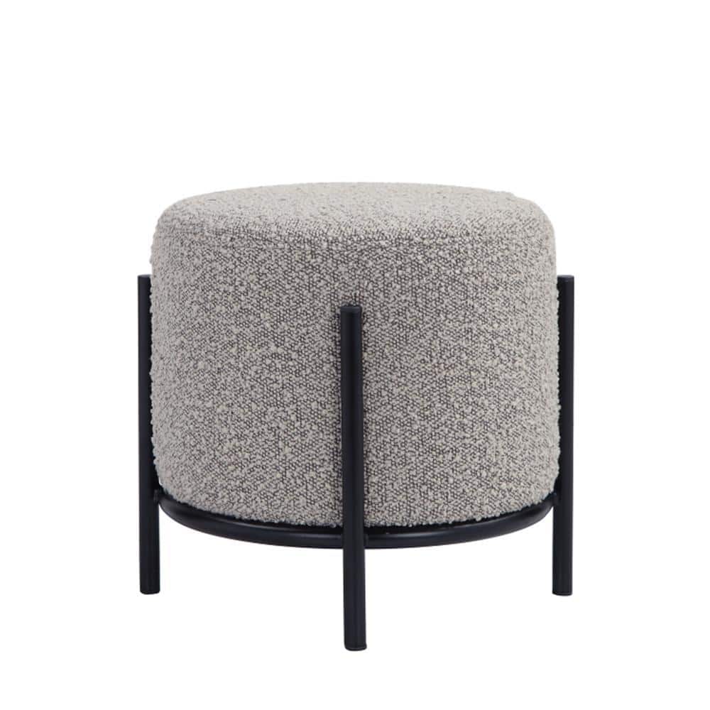 Gray Round Polyester Upholstered Iron Accent Stool