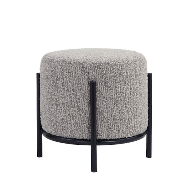 12.5 in. Gray and Black Low Back Metal Ottoman Stool with Fabric Seat