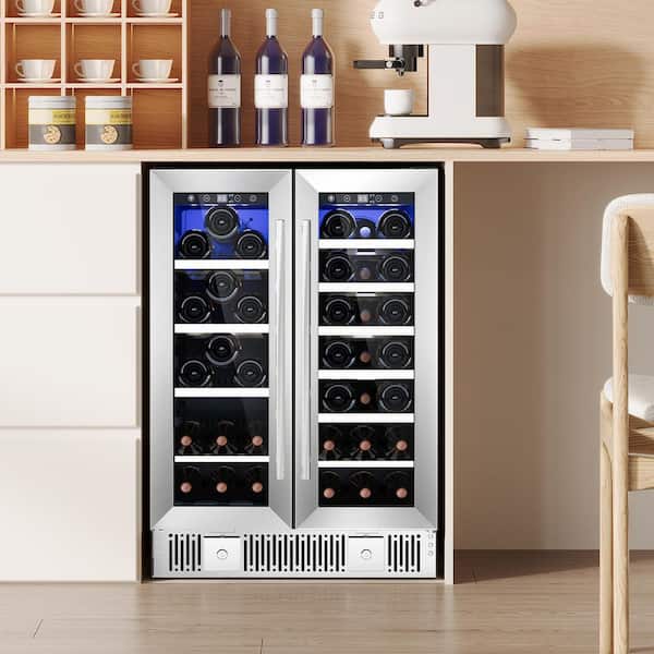 23.4 in. 42 Bottle Dual Zone Freestanding/Built-in Wine and Beverage Refrigerator in Stainless Steel Silver