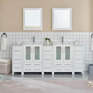 Brescia 84 in. W x 18.1 in. D x 35.8 in. H Double Basin Bathroom Vanity in White with Top in White Ceramic and Mirror