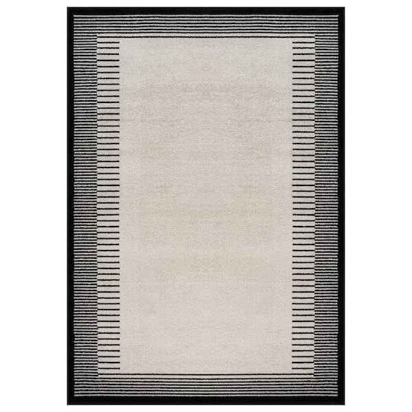 Modern Abstract Bordered Area Rug for Living Room, Bedroom, or Entryway 5 ft. x 7 ft. Cream