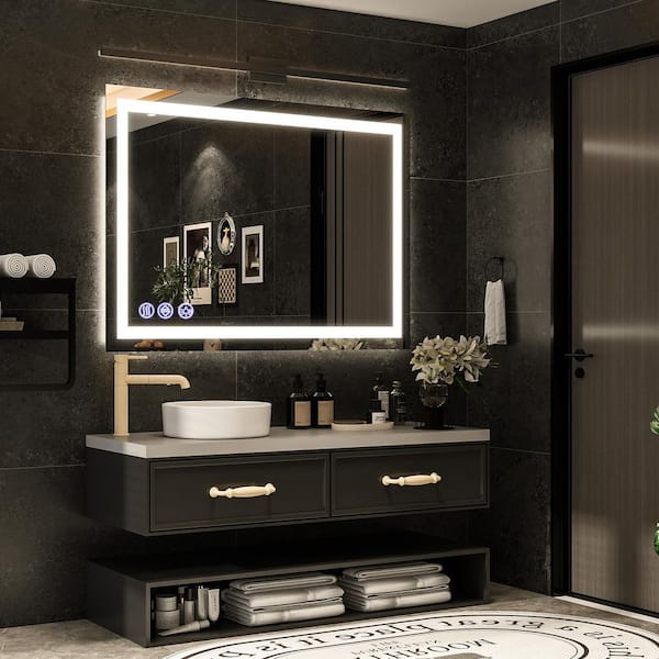 GLSLAND 54.7 in. W x 29.9 in. H Rectangular LED Light Anti-Fog Frameless Wall Bathroom Vanity Mirror