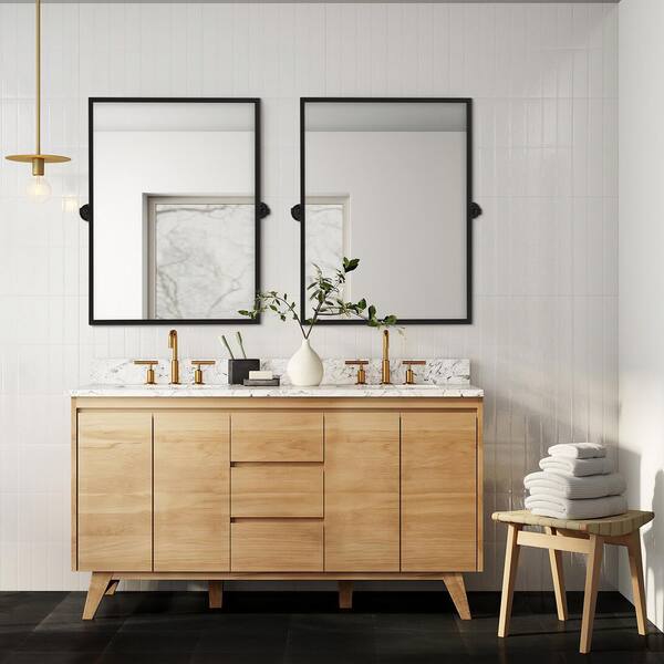 Buy 24 in. W x 31.5 in. H Modern Rectangle Metal Framed Black Pivoted Wall Vanity Mirror Online