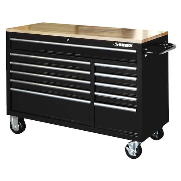 Husky 52 in. 11-Drawer Mobile Workbench with Solid Wood Top, 22 in. Extra Deep