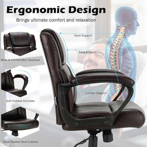 Costway Black Executive Leather Office, Leather Office Chair Cushion