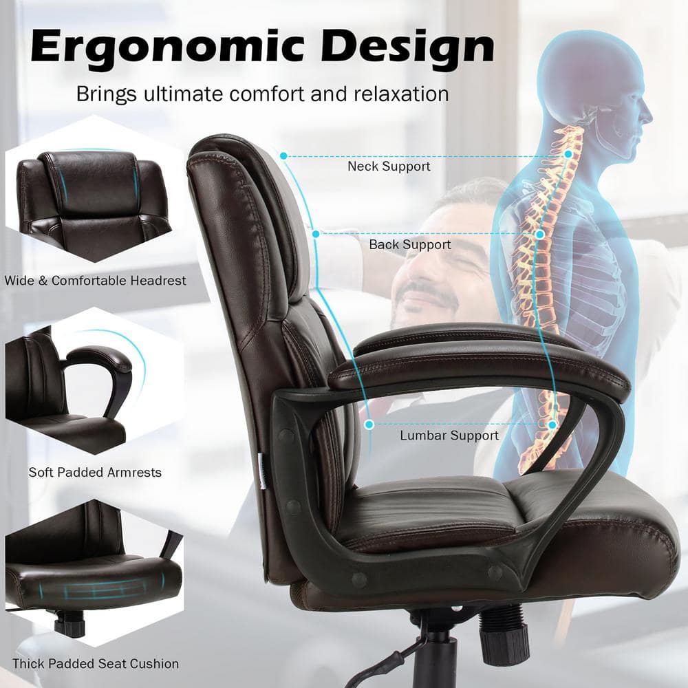Brown Leather Swivel Executive Chair with Metal Base