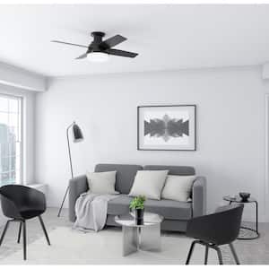Dempsey 44 in. Indoor/Outdoor Matte Black LED Low Profile Ceiling Fan with Light Kit and Remote Control