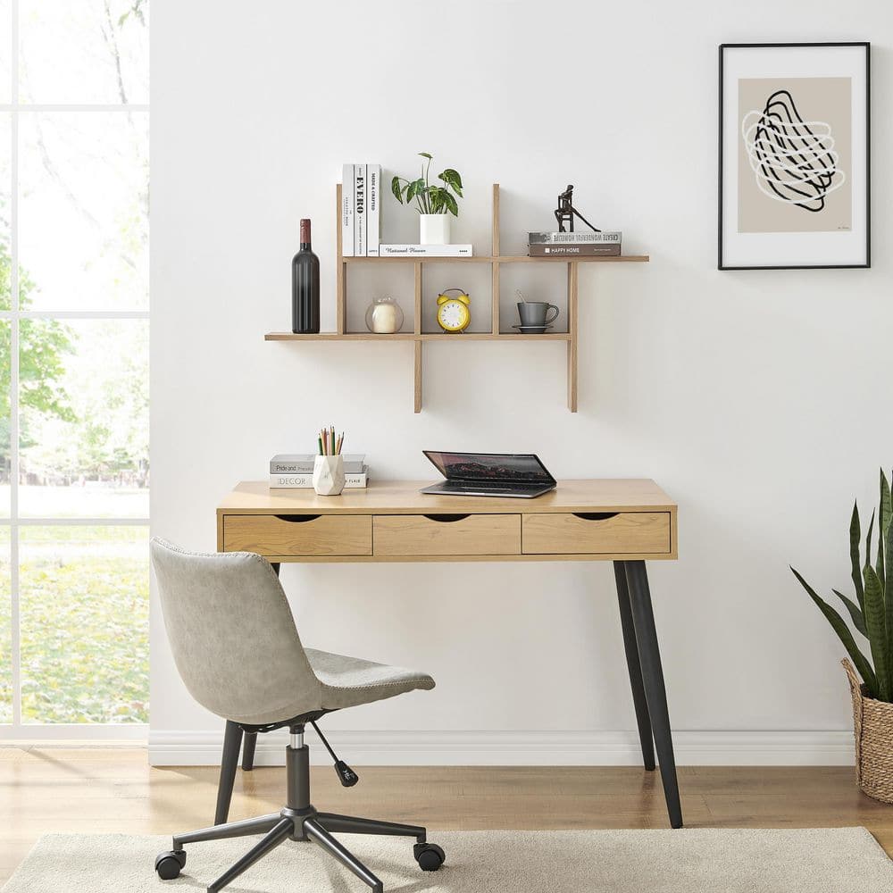 Chestnut Wood Floating Cantilever Cubby Wall Shelf