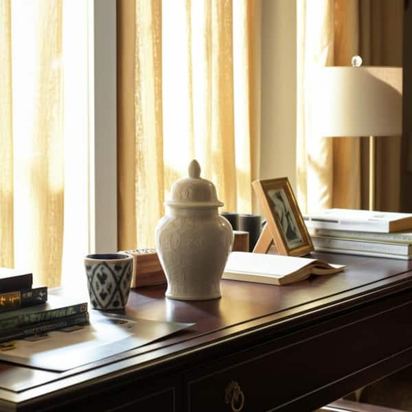 10 in. Ivory Ceramic Decorative Ginger Jar
