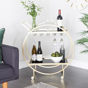 31 in. Gold Metal Contemporary Bar Cart