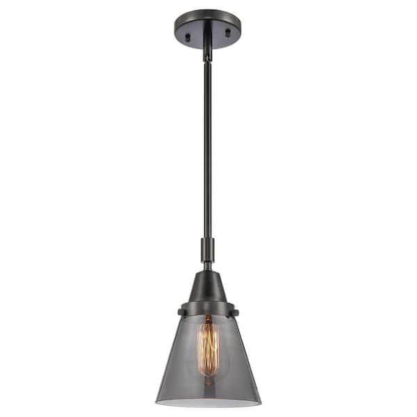 Cone 100-Watt 1-Light Matte Black Standard Mini Pendant Light Smoked Glass Shade