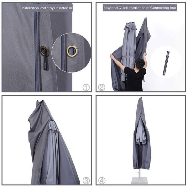 double sided patio umbrella covers with zipper OGETFUUR Gray Waterproof Patio Umbrella Cover with Zipper and Rod for 7 to 11 ft. Umbrellas and 15 ft. Double-Sided Umbrellas