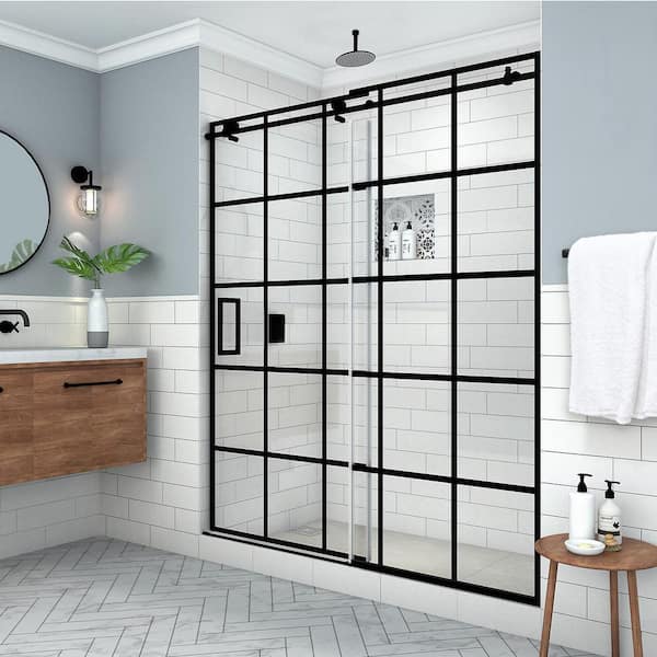 Black grid shower deals door