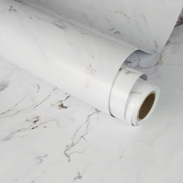 White Marble Peel and Stick Wallpaper Roll Vinyl Waterproof and Self Adhesive Glossy Contact Paper (Cover 36 sq. ft.)
