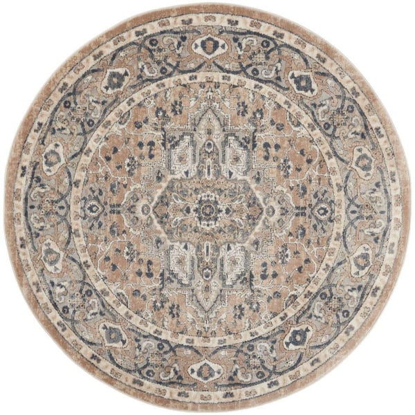 Concerto Beige/Gray Center medallion Traditional Round Area Rug