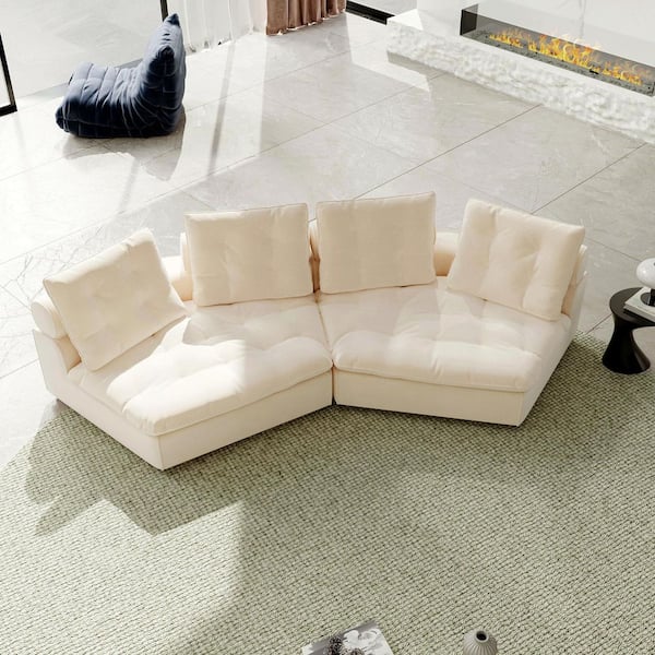 Magic Home 86.6 in. Square Arm Rectangle 2-Seater Frosted Velvet Free Modular Sectional Sofa in Beige