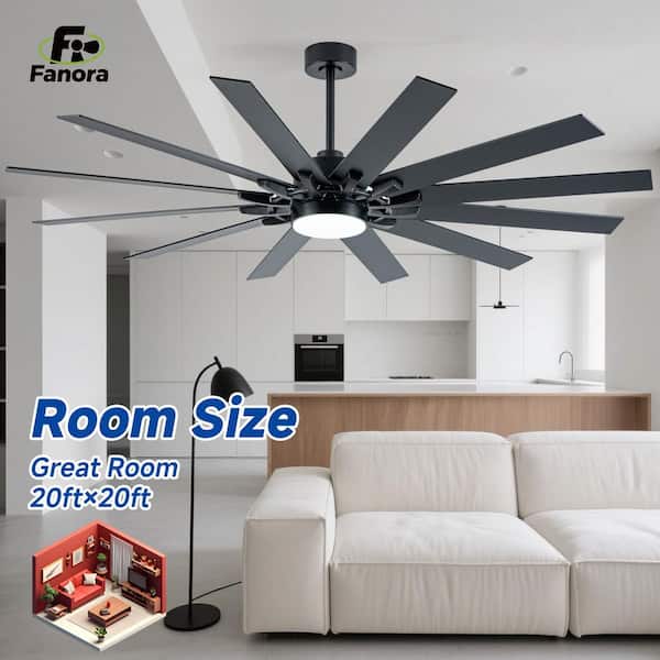 Fanora 72 in. 12-Blade Black Low Profile Standard Ceiling Fan with
