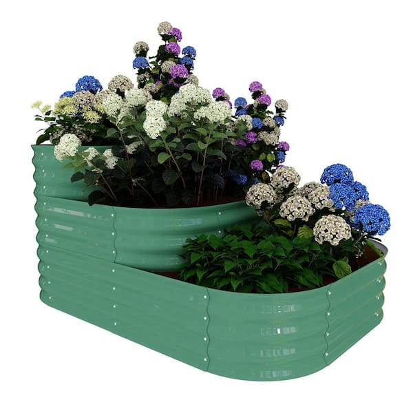 60.6 in. x 42.1 in. x 30.7 in. 3 Tiered Galvanized Steel Raised Garden Bed in Green