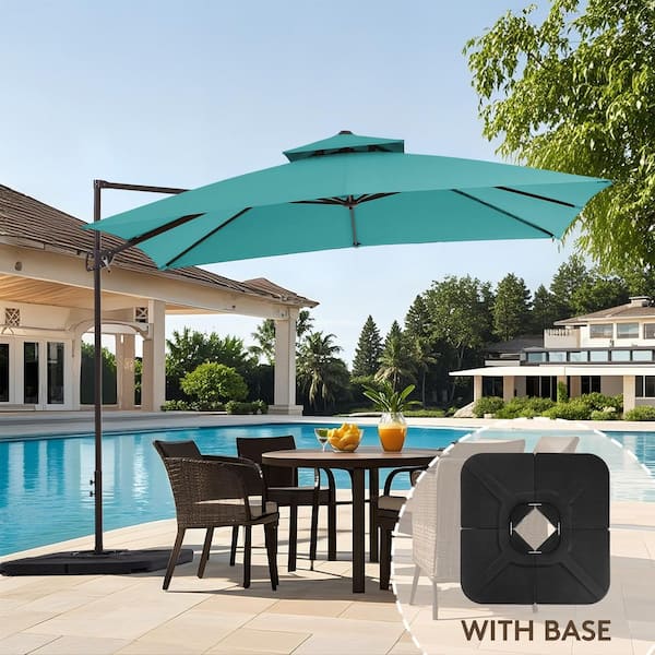 JEAREY 10 ft x 10 ft Square Outdoor Patio Cantilever Umbrella with Weighted Base in Peacock Blue