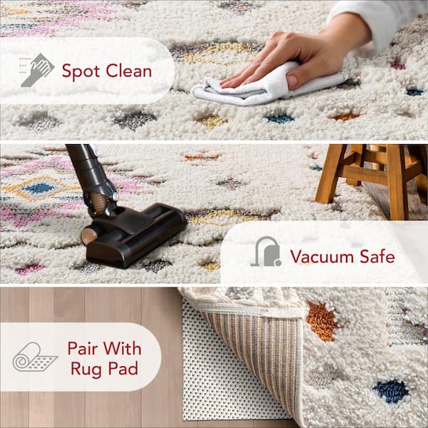 Jocelyn Carved Tribal Shag White 7 ft. 10 in. x 10 ft. Area Rug