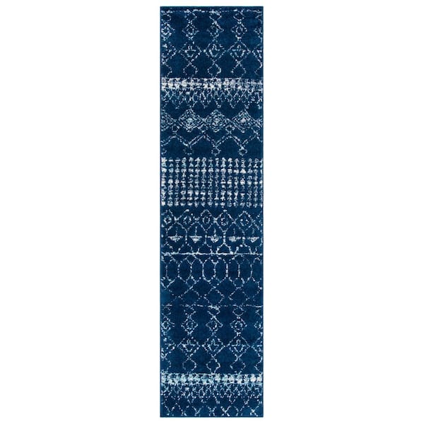 Tulum Navy/Ivory 2 ft. x 7 ft. Moroccan Runner Rug