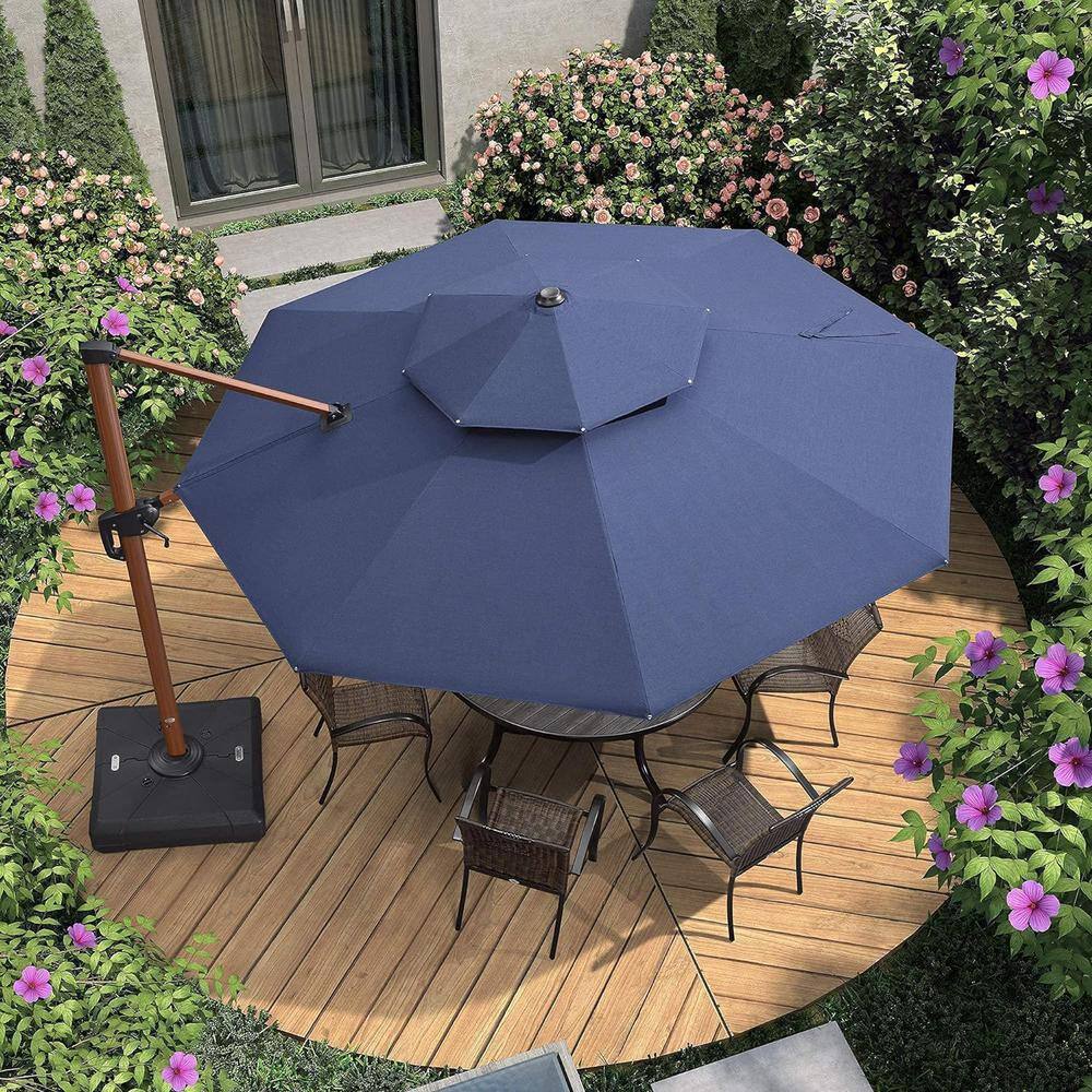 11 ft. Sunbrella Aluminum Octagon 360° Rotation Wood Pattern Cantilever Patio Umbrella with Base, Spectrum Indigo price history on PriceWatchPro