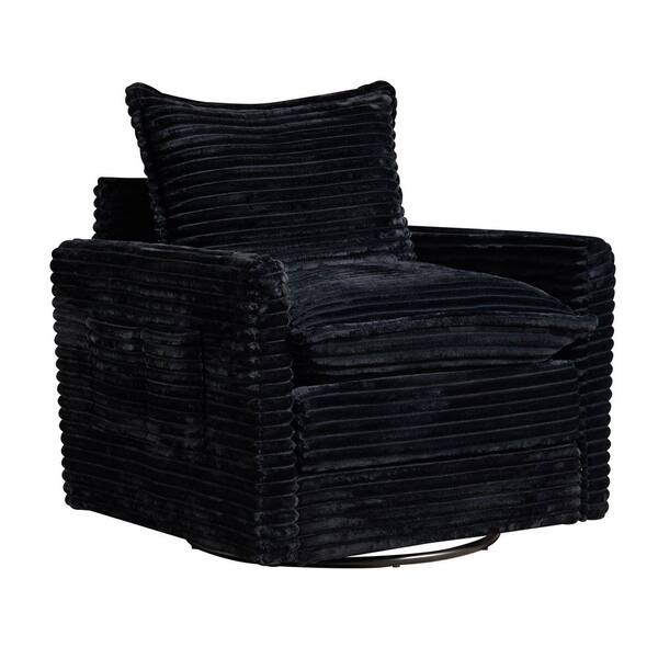 Allwex YOYO Black Plush Corduroy Swivel Accent Chair with 360