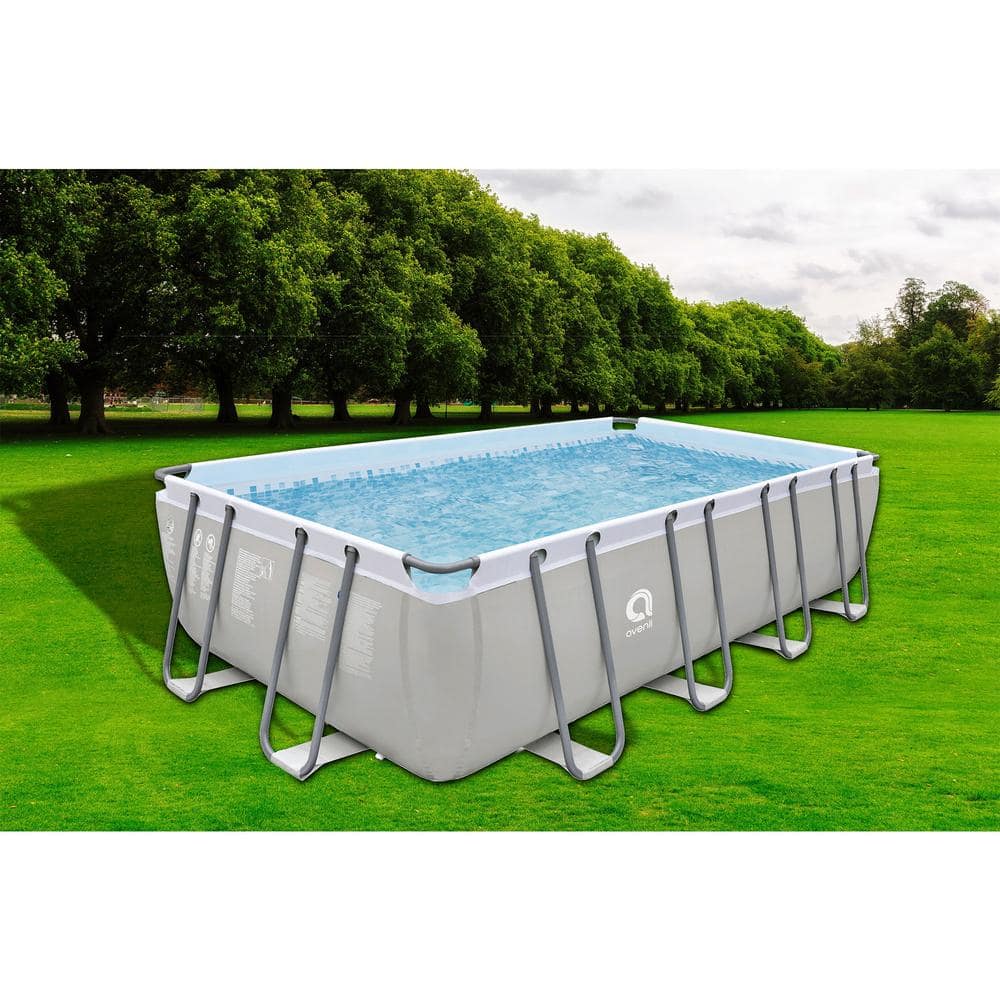 Gray 18 x 10 Foot Rectangular Steel Frame Above Ground Pool