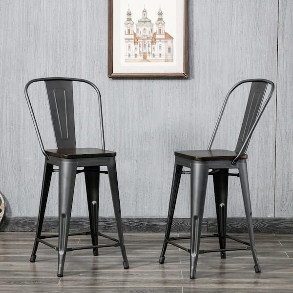 Ina Forge Ash 24 In Rustic Pewter, 24 Rustic Counter Stools