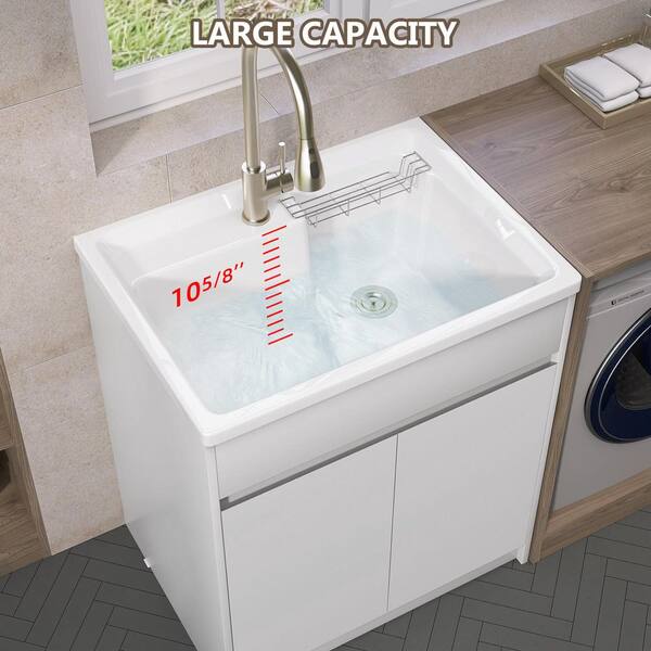 All-in-One 30 in. W x 22 in. D x 36 in. H Drop-In Freestanding Laundry Sink with Cabinet in White Utility Sink