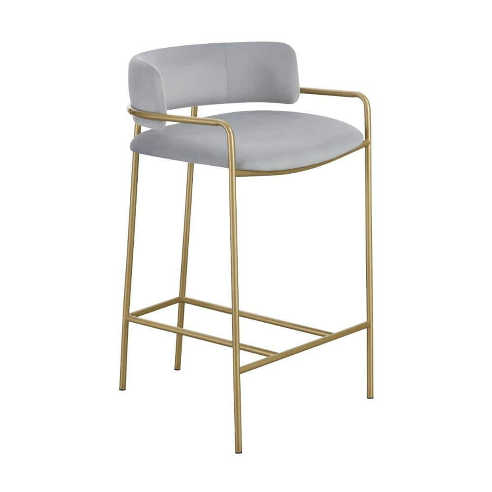 Benjara 26 in. Gray and Gold Low Back Metal Frame Counter Stool with ...