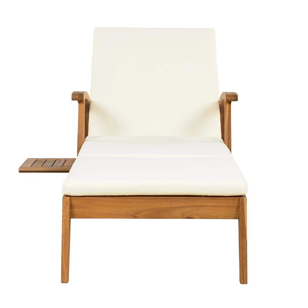 Acacia Wood Outdoor Lounger Chairs,With 2-Inch Thick White Cushion and 4-Position Adjustable Backrest price history on PriceWatchPro