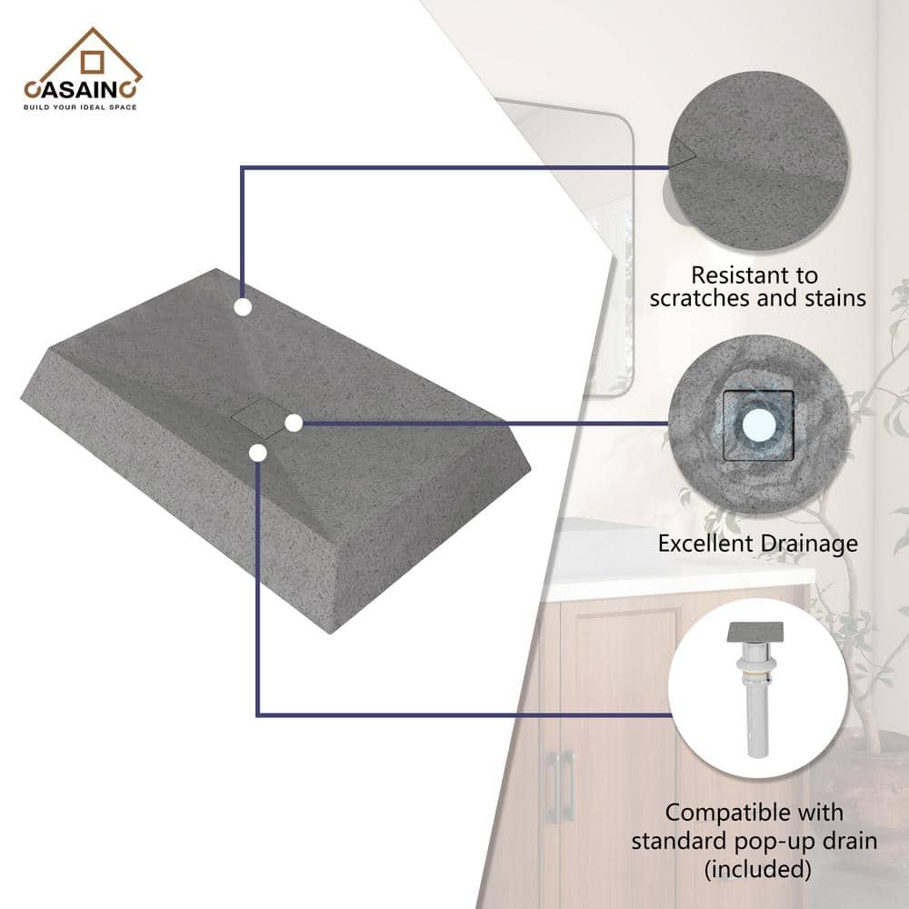 Mottled Bluish Gray Concrete Rectangular Above-Counter Vessel Sink