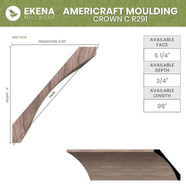 Ekena Millwork WM291 0.75 in. D x 5.25 in. W x 96 in. L Wood (Fingerjoint Pine) Crown Moulding