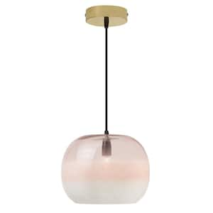 Aura 25-Watt 1-Light Gold Metal Shaded Pendant Light with Pink/White Ombre Glass Shade