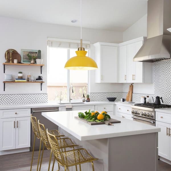 1-Light Metal Hanging Ceiling Pendant Light Chandelier Light Fixture with Yellow Shade for Kitchen Island