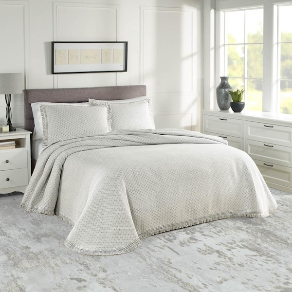 Unbranded Woven Jacquard Cotton Blend Queen Gray/White Bedspread Set