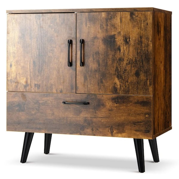 Costway Mid Century Storage Cabinet Accent Buffet Sideboard Entryway Kitchen Brown