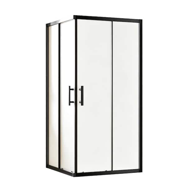 36 in. W x 72 in. H Sliding Framed Shower Doors Corner Shower Enclosure in Black with SGCC Frosted  Tempered Glass