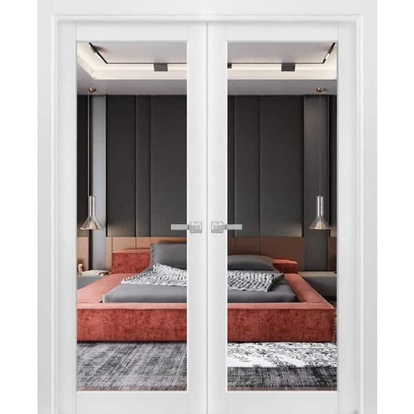 Sartodoors 48 in. x 84 in. 2 Panel White Finished Solid Wood Sliding Door with Hardware