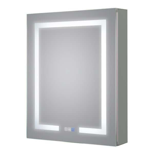ES-DIY 24 in. W x 30 in. H Frameless Recessed or Surface-Mount Wall Anti-Fog LED Light Left Medicine Cabinet with Mirror