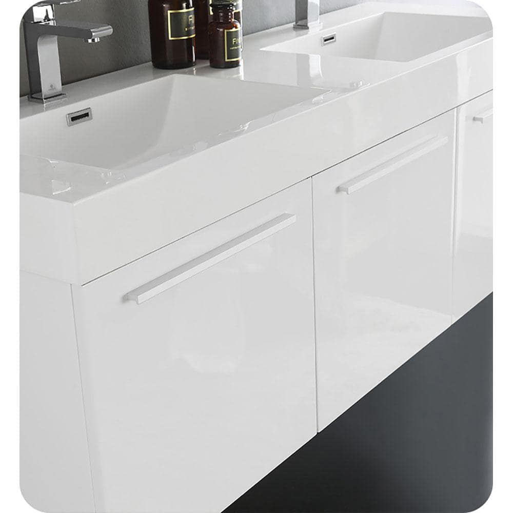 Vista 60'' Glossy White Wall Mounted Double Bathroom Vanity with Acrylic Top